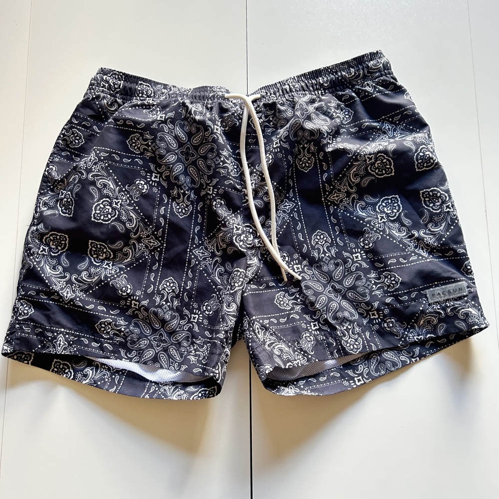 PacSun Black and White Paisley Swim Trunks